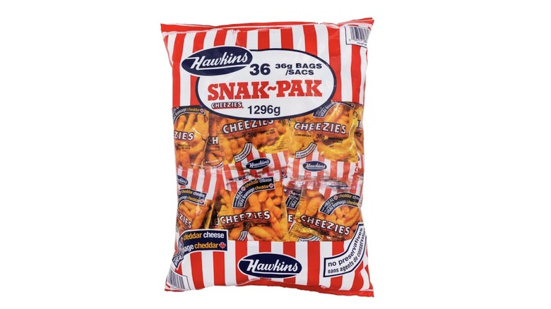 Snak-Pak filled with bags of Hawkins Cheezies