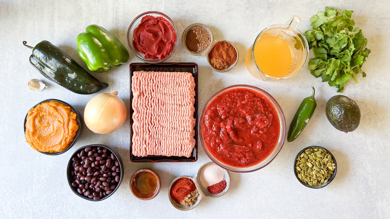 Pumpkin and turkey chili ingredients