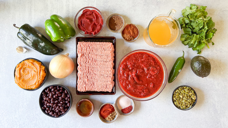 Pumpkin and turkey chili ingredients