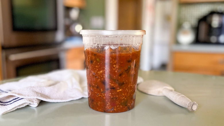 Turkey pumpkin chili in storage container