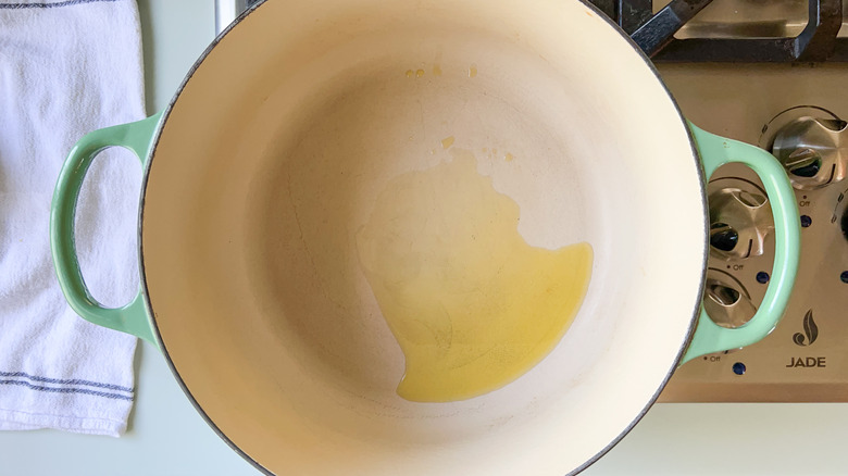 Oil in pot on stove