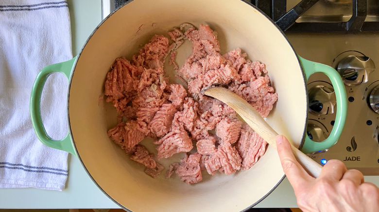 Ground turkey in pot on stove