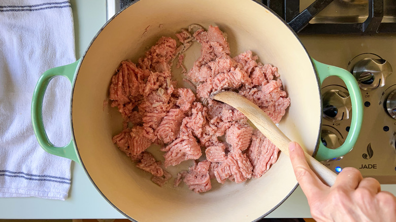 Ground turkey in pot on stove