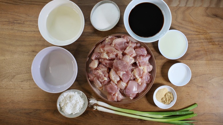 chicken teriyaki ingredients in bowls