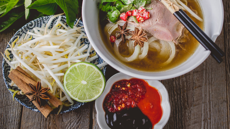 Bowl of pho with toppings