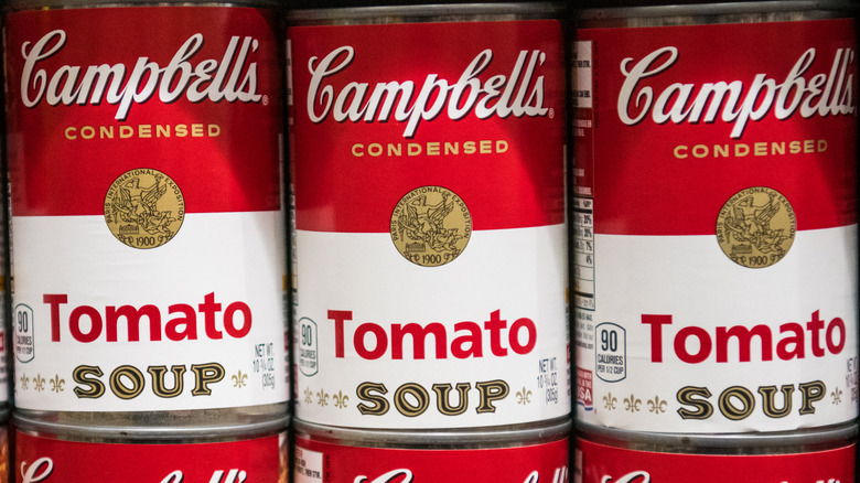 Campbell's tomato soup cans stacked