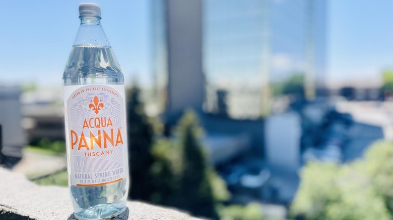 Bottle of Acqua Panna on outdoor ledge