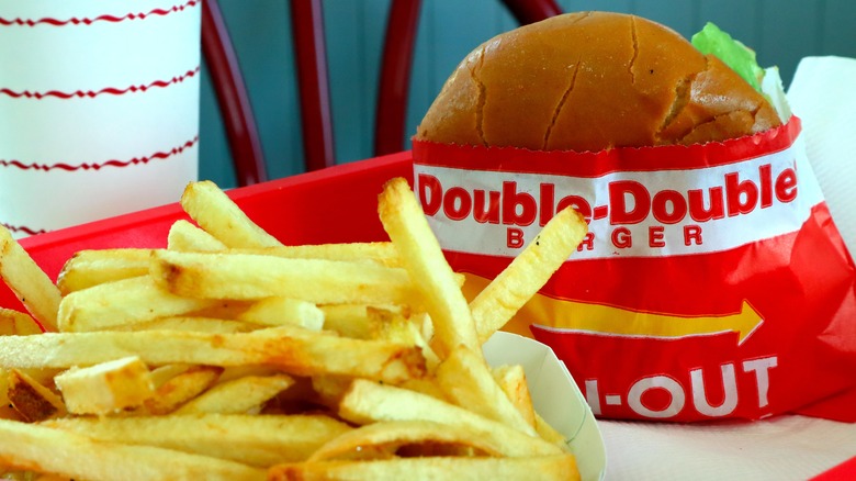 In-N-Out fries in front of a double-double burger