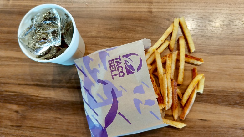 Taco Bell fries and a coke