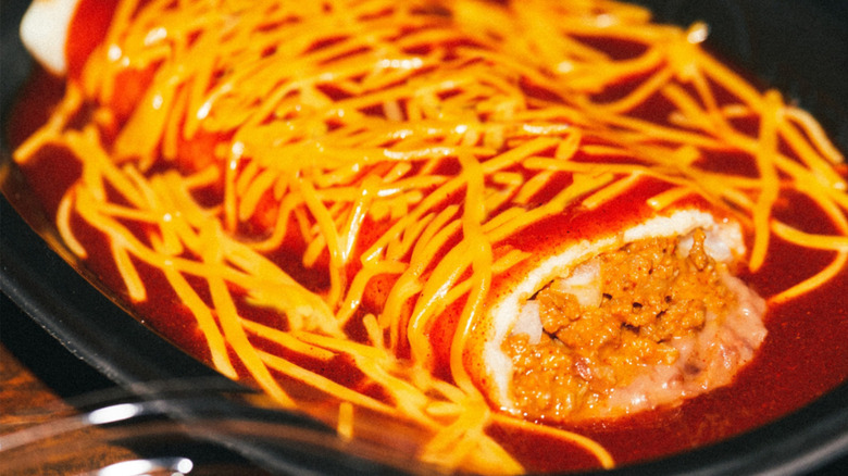 Closeup of a Taco Bell Enchirito