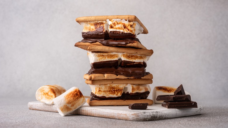 Gooey, melted s'mores stacked on top of each other