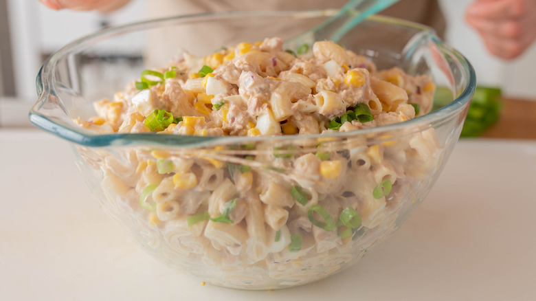 Bowl of tuna pasta salad