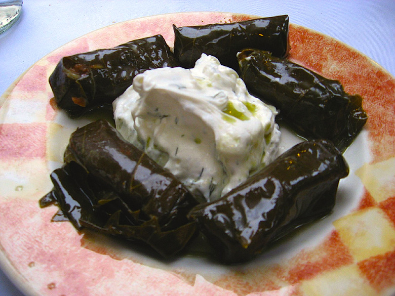 Stuffed grape leaves with a side of greek yogurt. Simply delicious.