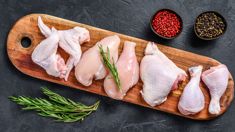 Pieces of raw chicken