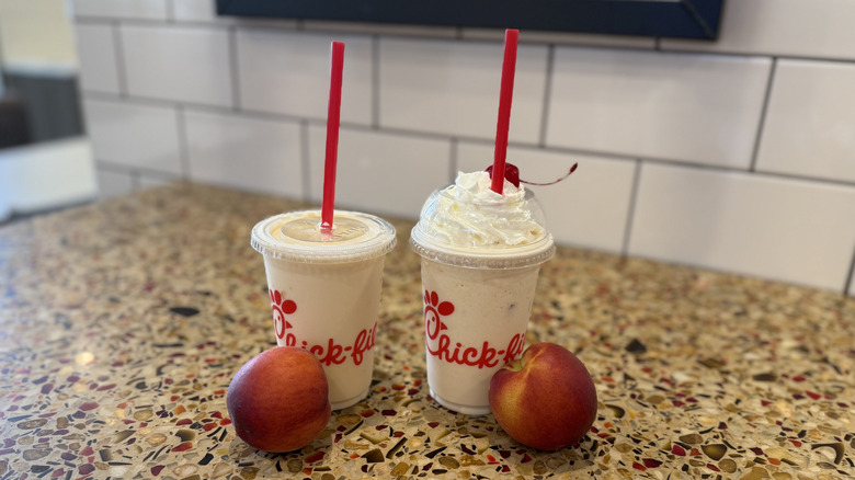 a Peach Frosted Lemonade and a Peach Milkshake