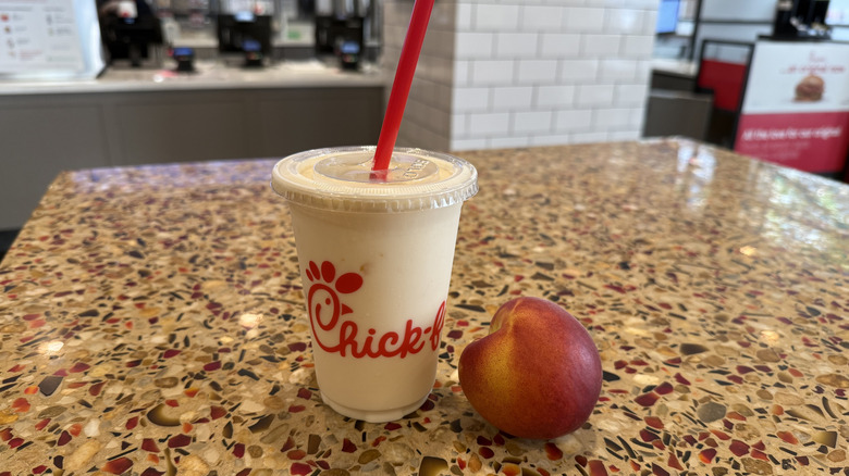 Peach Frosted Lemonade and a peach