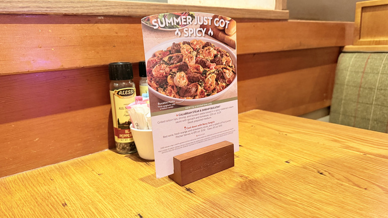 Placard at table advertising new dish