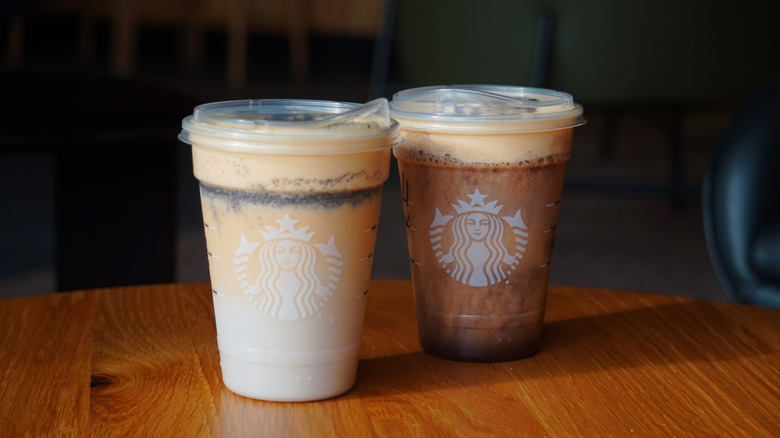Starbucks' Snoopy Cookie Frappuccino and Charlie Brown Mocha Frappuccino (left to right).