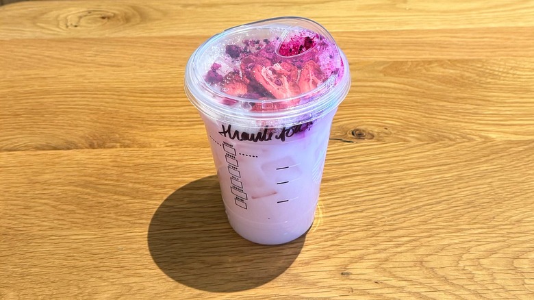 Top view of Starbucks Pink Cannon Ball Drink
