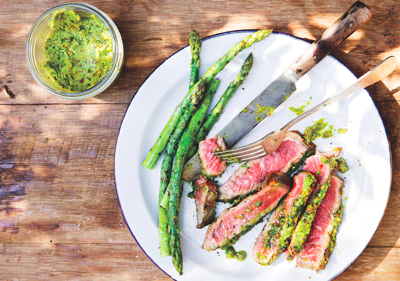 Ribeye Steaks With Pistachio Butter And Asparagus Recipe