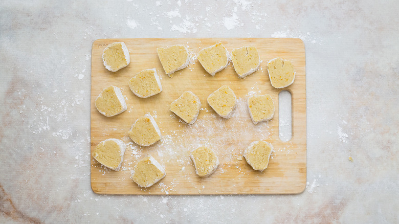 sliced dough on cutting board