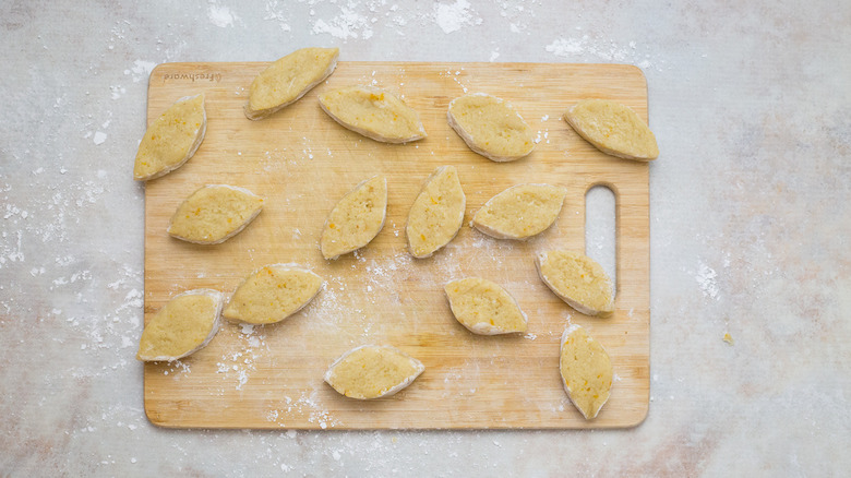dough slices on cutting board