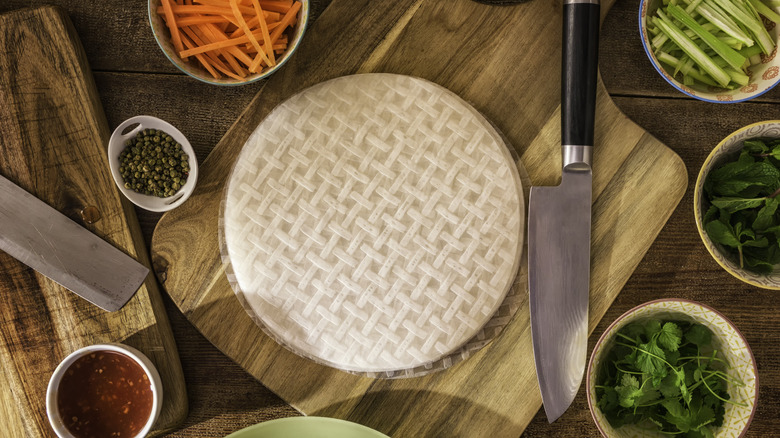 Rice paper on cutting board