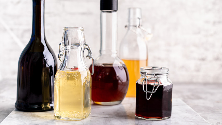 Vinegar types in glass bottles 