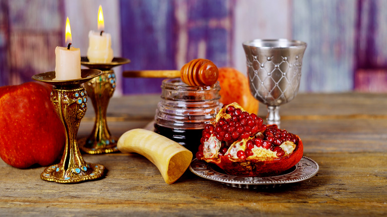 Rosh Hashanah table with honey