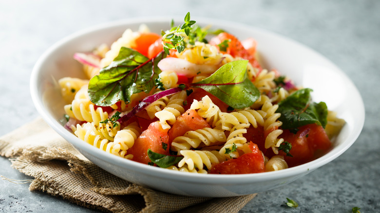 Bowl of cold pasta salad