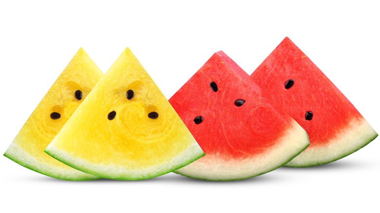 Slices of yellow and red watermelon