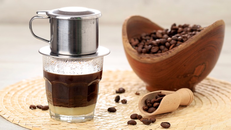 Vietnamese phin coffee with sweetened condensed milk