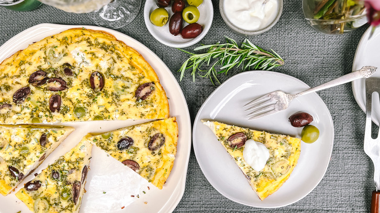 rosemary olive frittata with slice