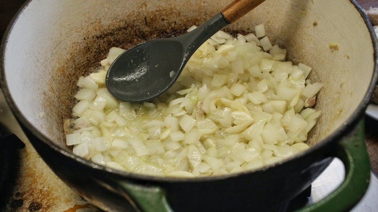 onions cooking in pot