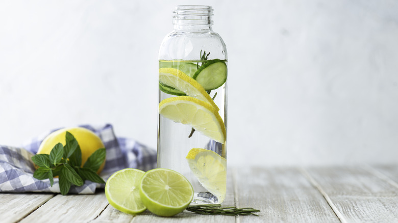Water bottle infused with rosemary and lemon