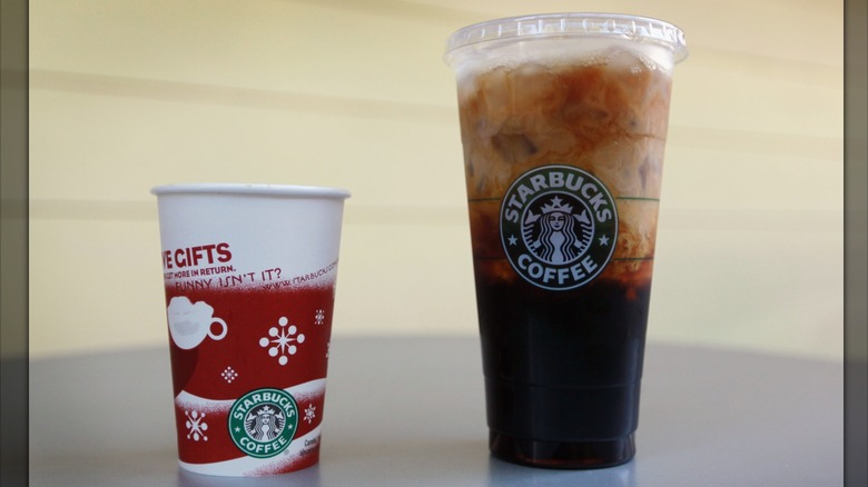 Starbucks seasonal cup and Trenta plastic cup.