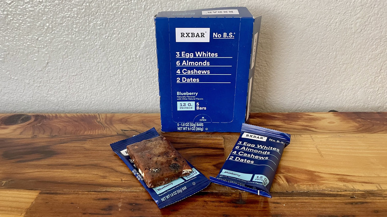 Box of RX Bar Blueberry with two bars outside of the box