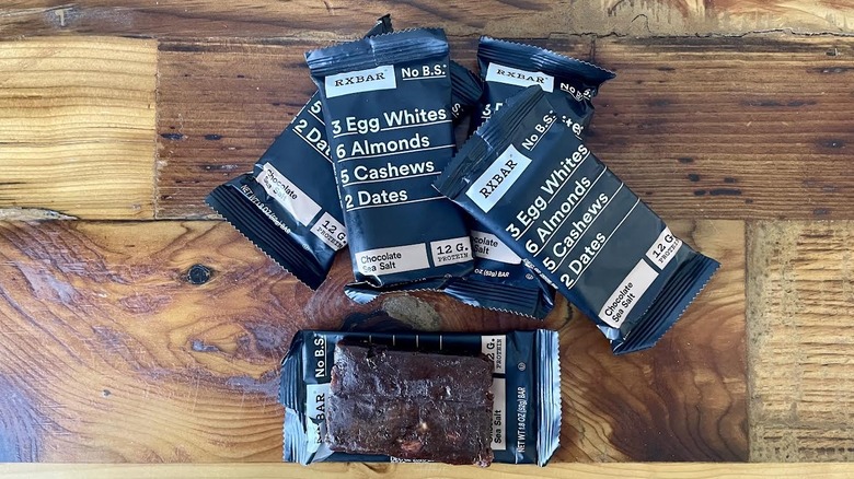 RX Bar Chocolate Sea Salt protein bars on a wooden tabletop
