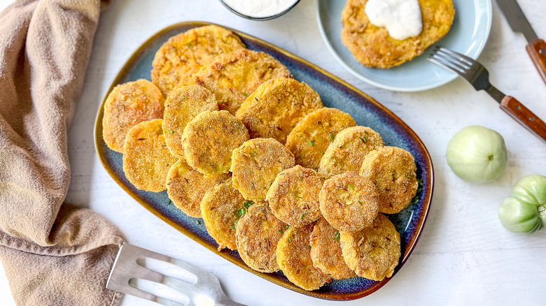 fried green tomatoes on platter