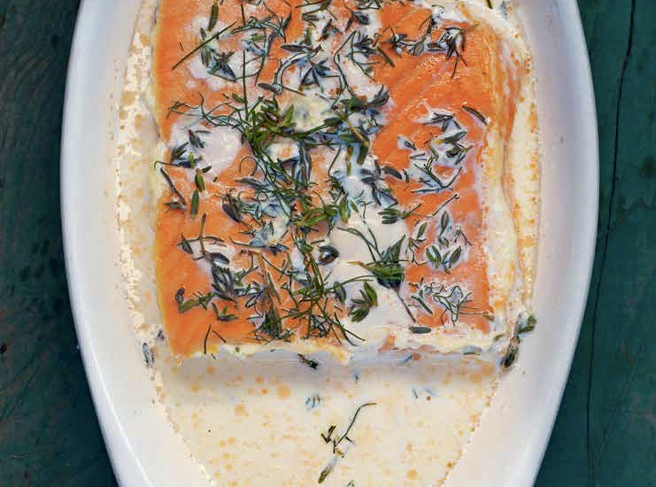 Salmon Baked In Cream With Sweet Bay, Thyme And Dill Recipe