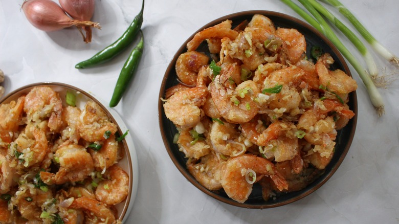 fried shrimp with green onions