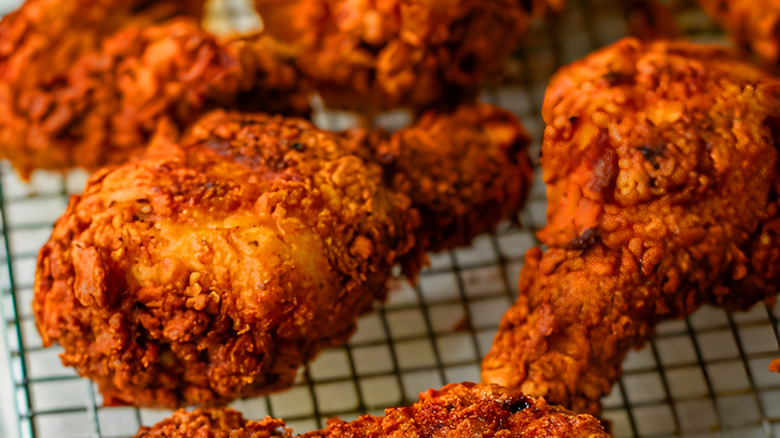Fried chicken drumsticks that were brined in buttermilk