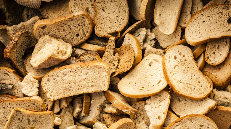 Slices of stale bread in a pile