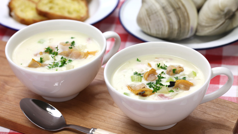 two bowls of clam chowder