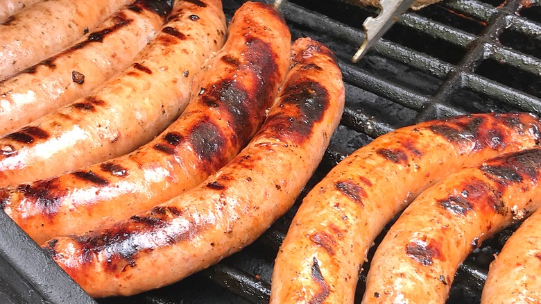 sausages on grill rack