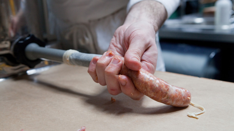 dried sausage on cutting board