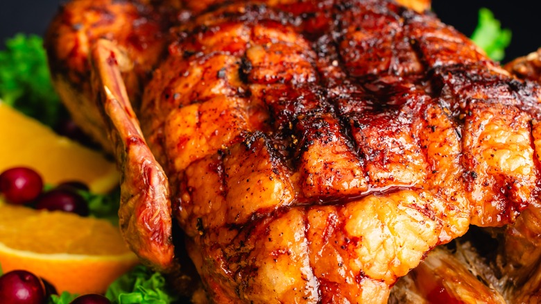 Cross-hatched and glazed meat