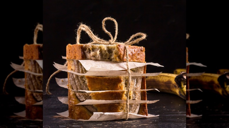 Banana bread separated by paper