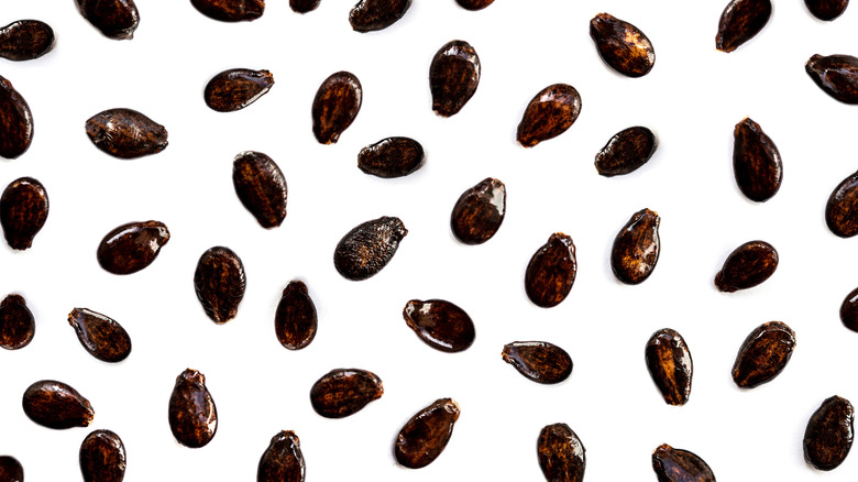 Watermelon seeds on white background
