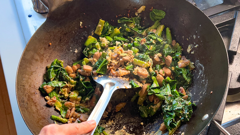 chicken and vegetables in wok